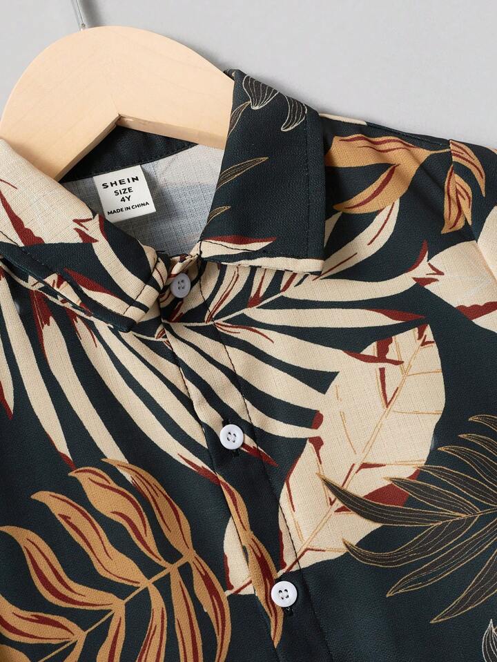 Bwools  Toddler Boys Digital Leaf Graphic Short Sleeve Shirt For Boy.