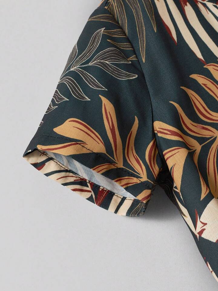 Bwools  Toddler Boys Digital Leaf Graphic Short Sleeve Shirt For Boy.