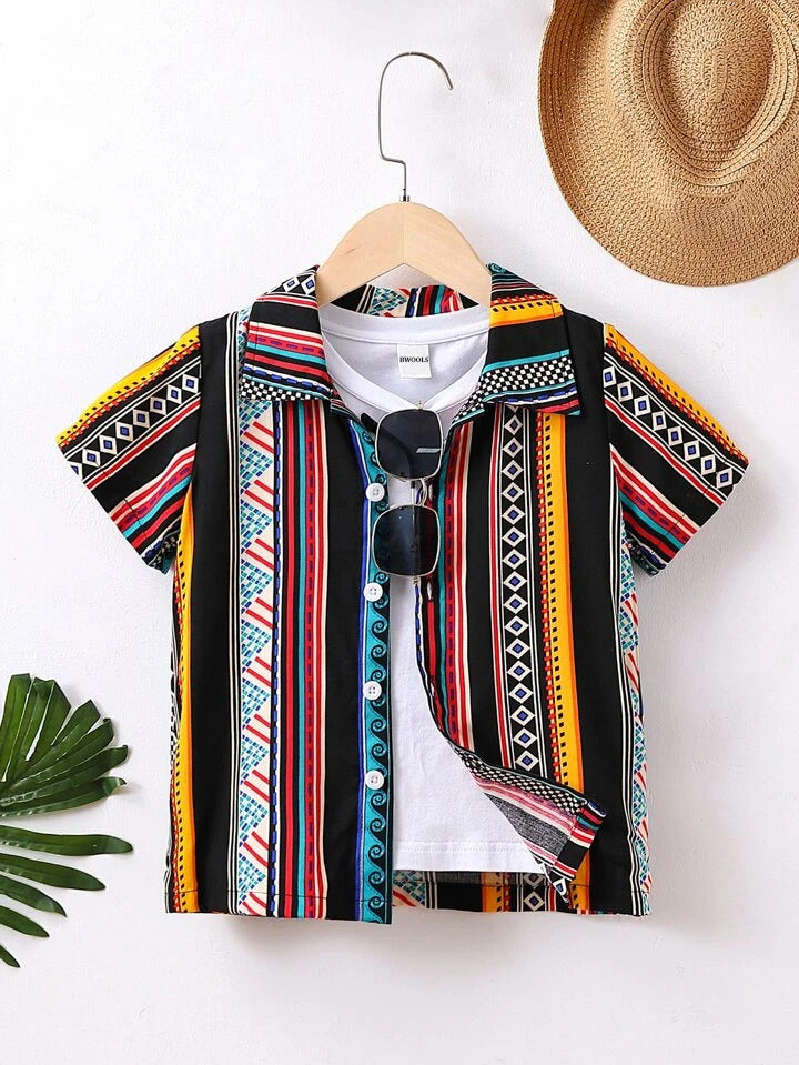 Boy's Stylish Floral and Plaid Patched Pocket Box Designer Animal Button Front (Combo Pack Of 4) Shirt For Boy