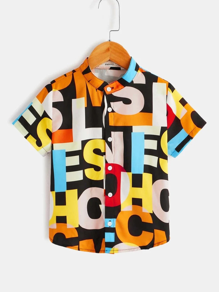 Bwools Letter Graphic & Button Front Shirt For Boy.