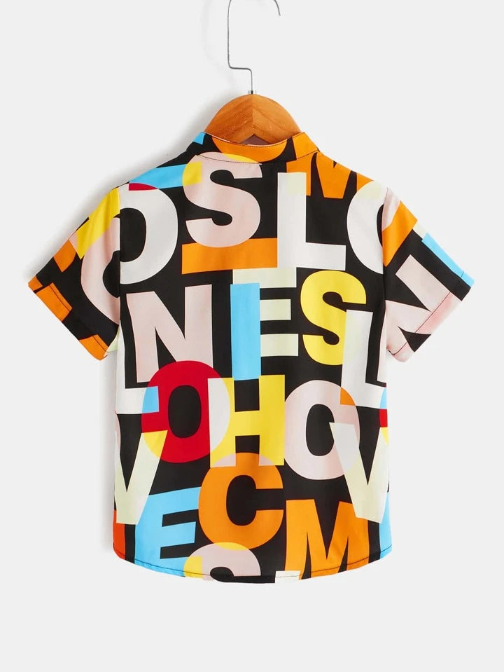 Bwools Letter Graphic & Button Front Shirt For Boy.