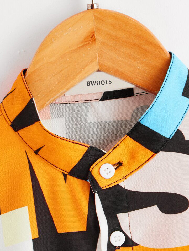 Bwools Letter Graphic & Button Front Shirt For Boy.