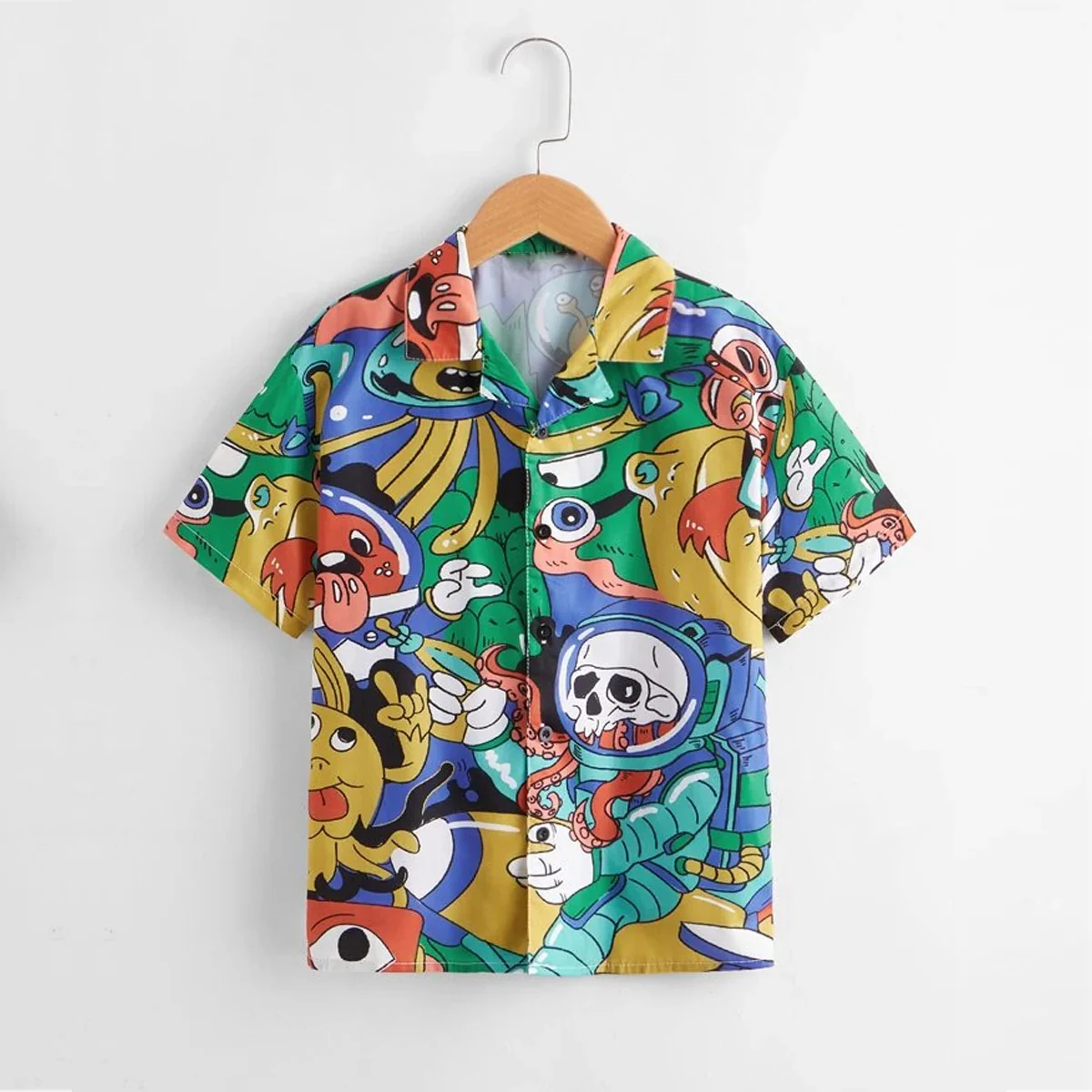 Boy's Multicolor Line Designer Animal Leaf Button Front (Combo pack For 5) Shirt For Boy