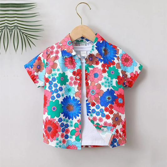 Bwools Flower Floral Designer Print Button Front Shirt For Boy.