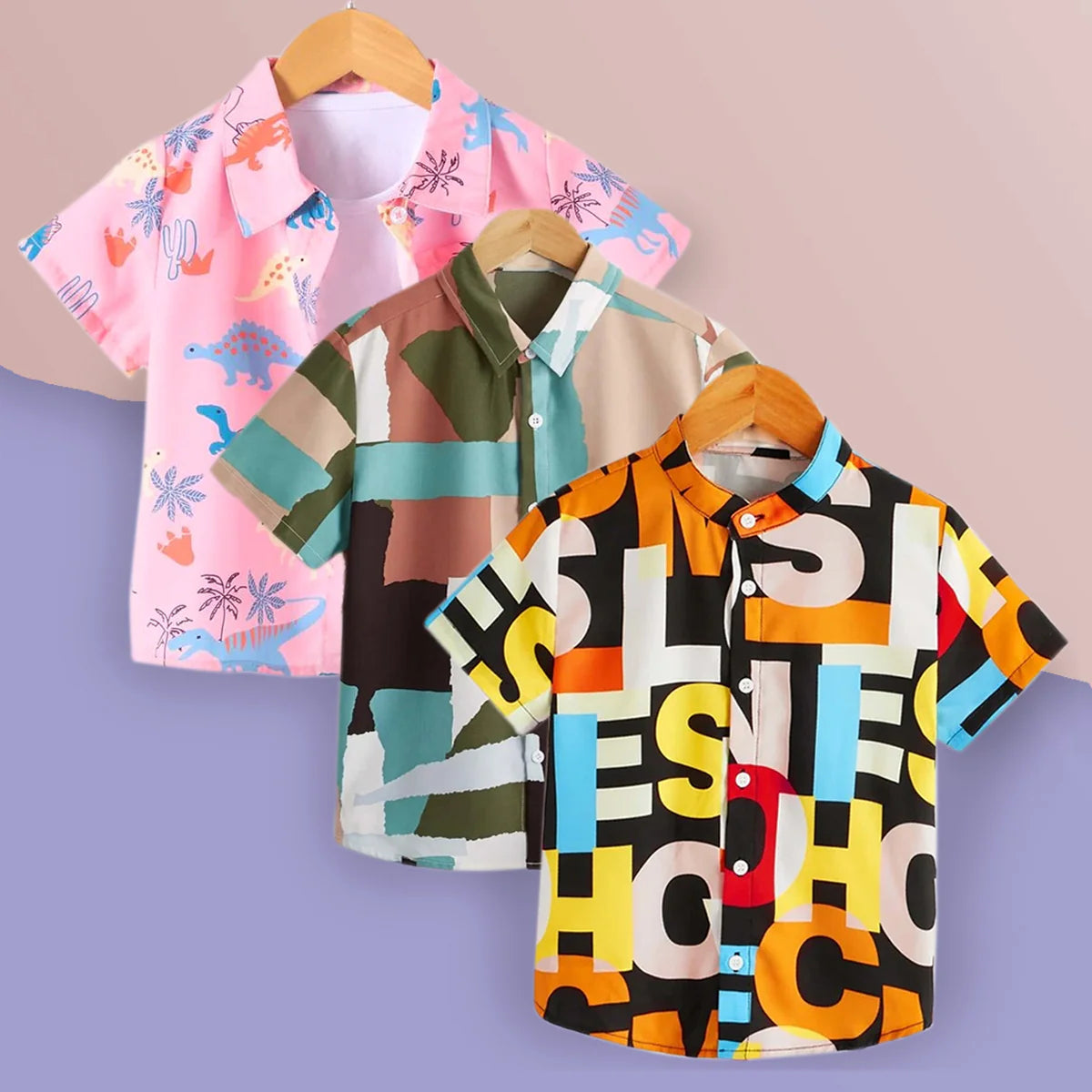 BWOOLS Tree Cocount and Letters_Graphic Mock Designer Button Front (Combo Pack Of 3) Shirt For Boy.