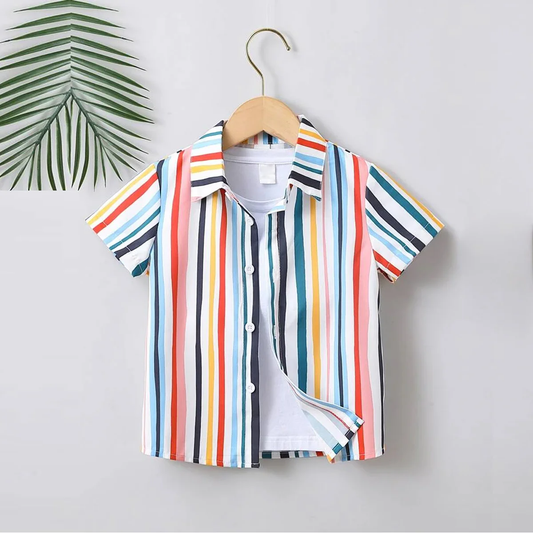 Bwools Multicolor-Line Stylish Sunshine Vertical Designer Button Front Shirt For Boy.