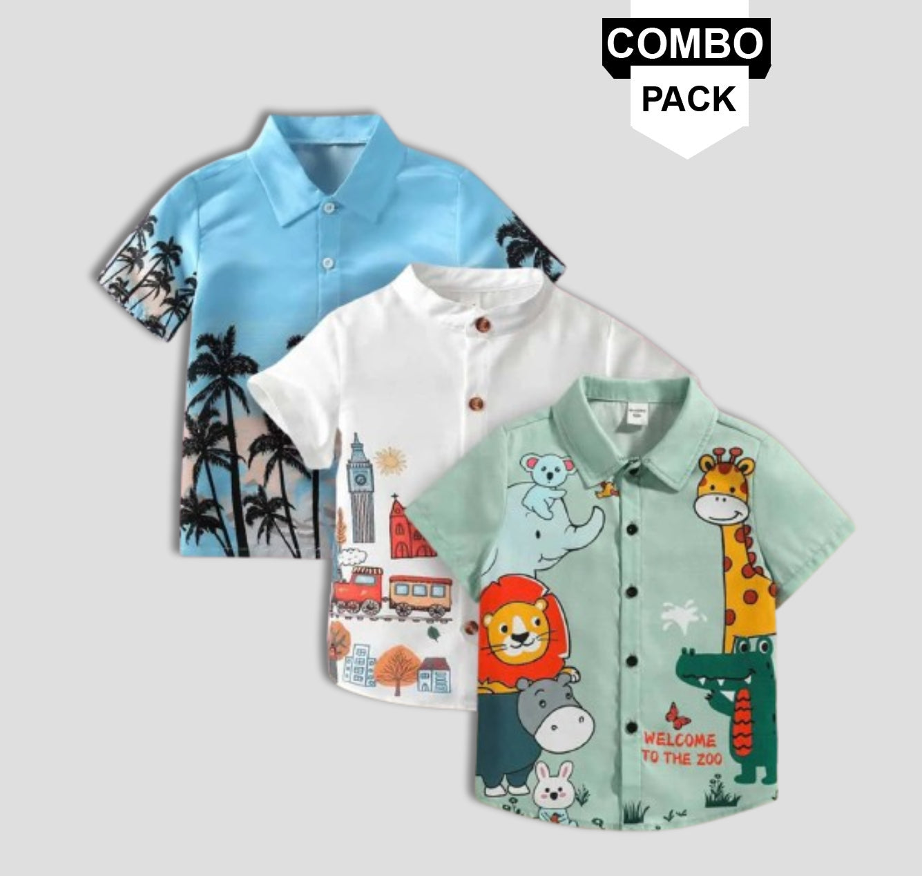 BWOOLS Tropical Casual Tree & Outdoor  Designer Button Front (Combo pack For 3) Shirt For Boy.