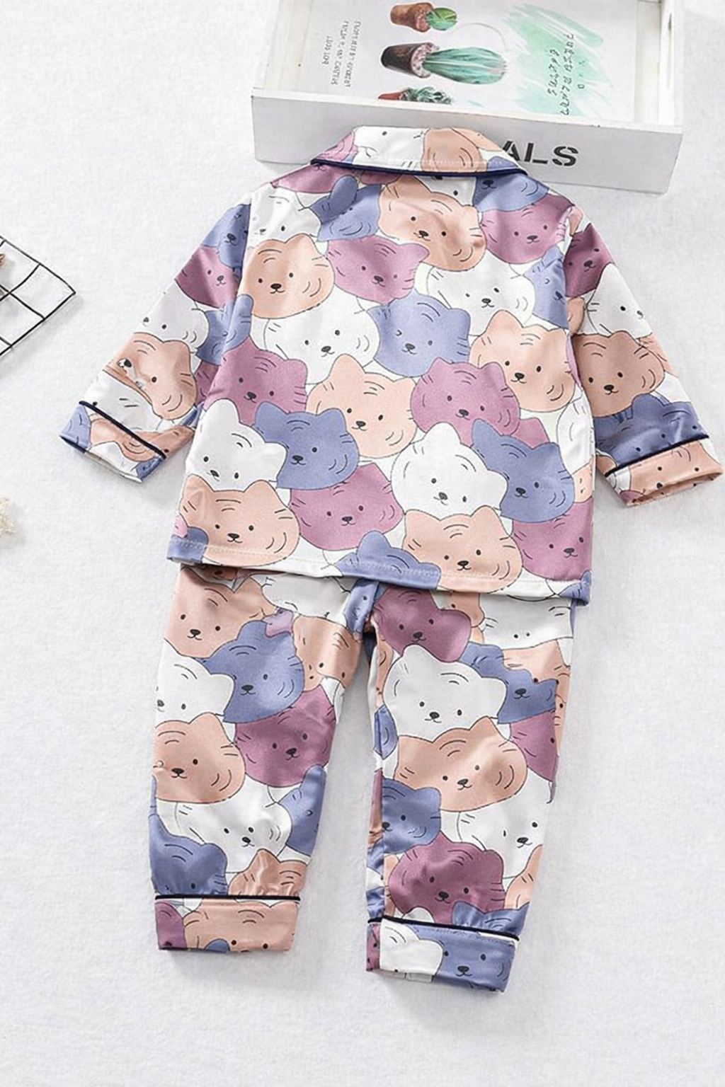 Kids Multicolor Cartoon Satin Night Suit Set – Soft Full Sleeve Pajama Set