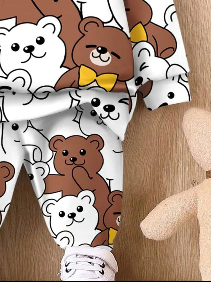 Bwools Stylish Brown teddy White Baby Set Black Graphic Print & Colorblock
