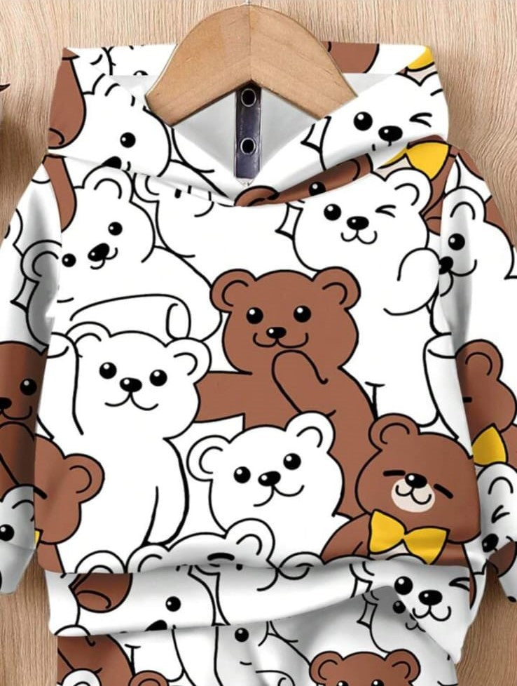 Bwools Stylish Brown teddy White Baby Set Black Graphic Print & Colorblock