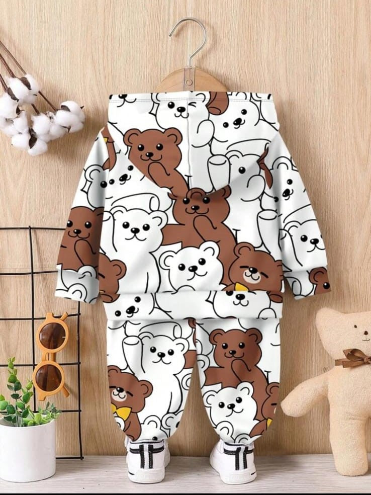 Bwools Stylish Brown teddy White Baby Set Black Graphic Print & Colorblock
