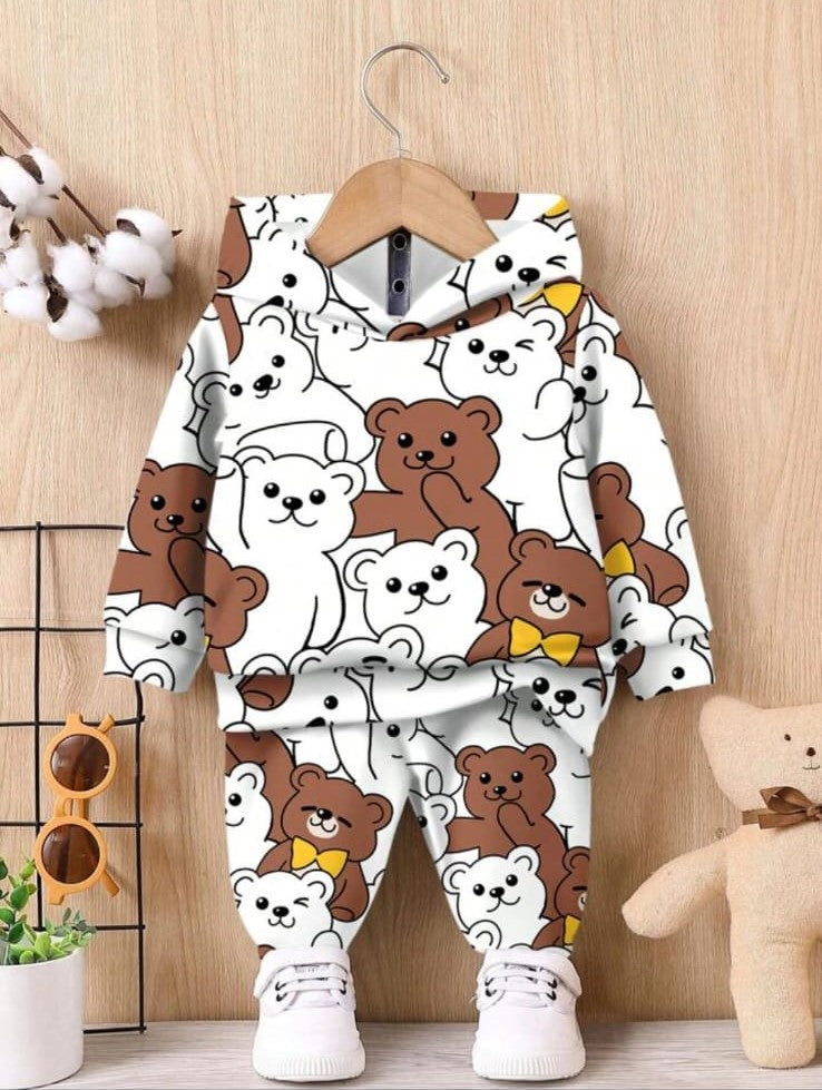 Bwools Stylish Brown teddy White Baby Set Black Graphic Print & Colorblock