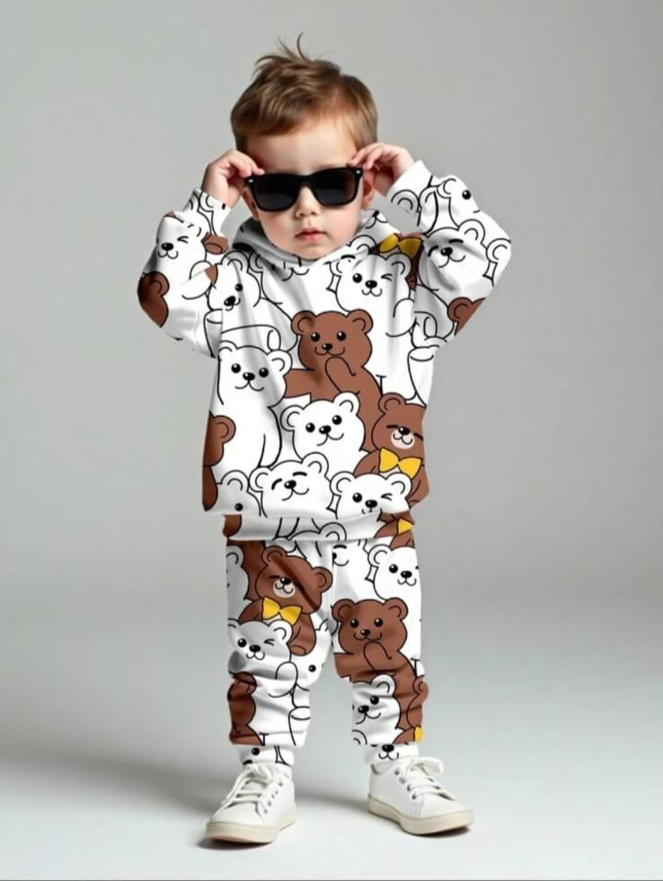 Bwools Stylish Brown teddy White Baby Set Black Graphic Print & Colorblock