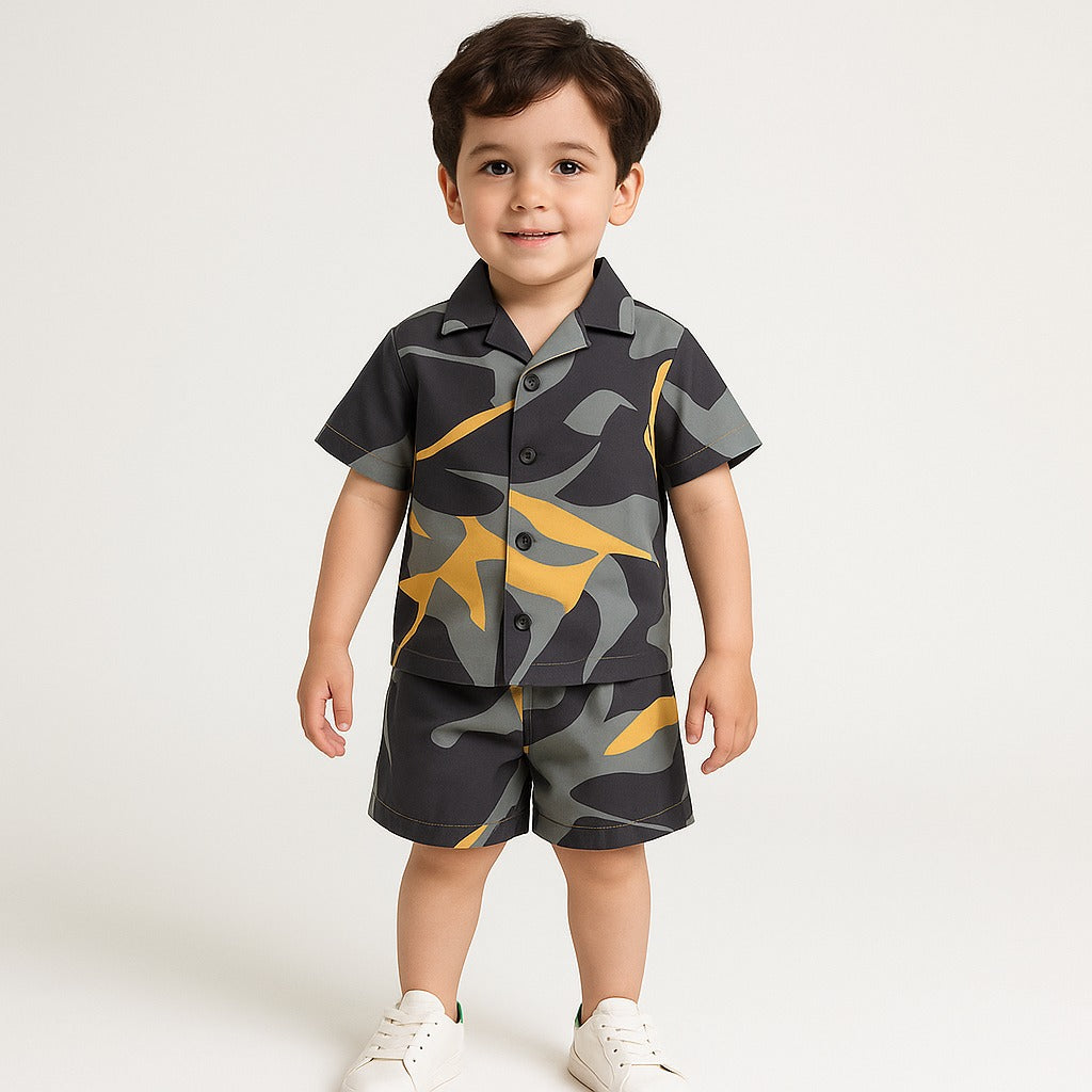 Black-Gray Leaf Unisex Stylish Co-rd Set .