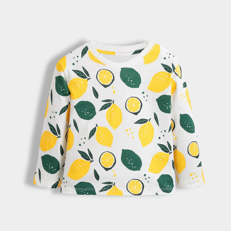 Soft Cotton Pajama Set – White with Lemon Print .