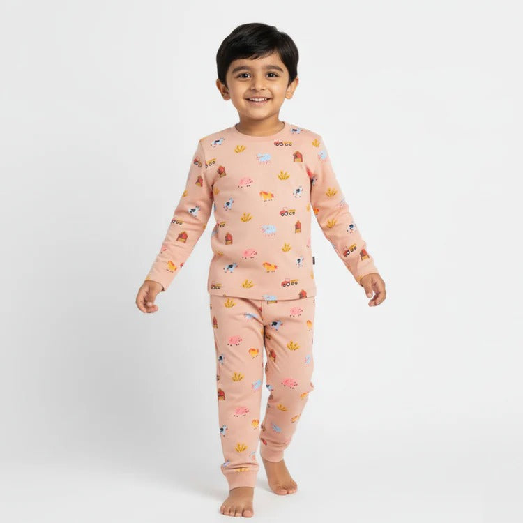 Kids Cotton Nightwear Set – Pack of 3 (Ocean, Farm, Fruit Prints) .