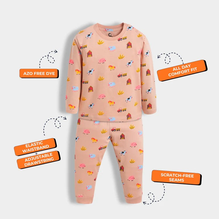 Kids Cotton Nightwear Set – Pack of 3 (Ocean, Farm, Fruit Prints) .