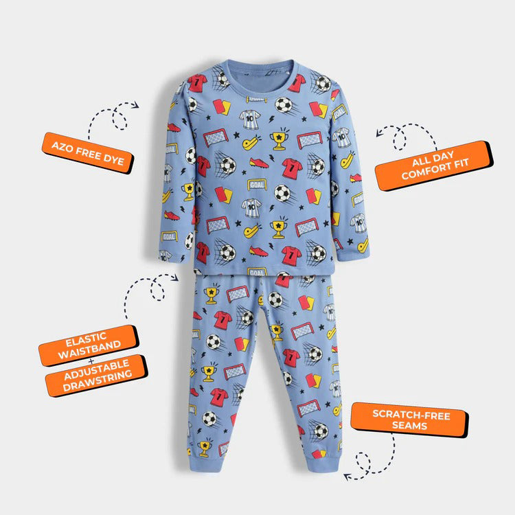 Boys Cotton wear – Soccer Theme Full Sleeve Pajamas