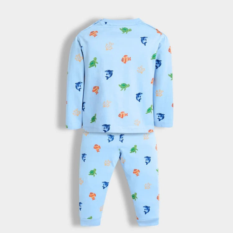 Kids Cotton Nightwear Set – Pack of 3 (Ocean, Farm, Fruit Prints) .