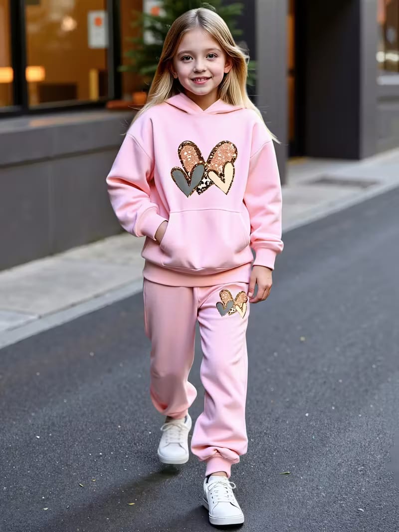 love heart print girls long sleeve hoodie