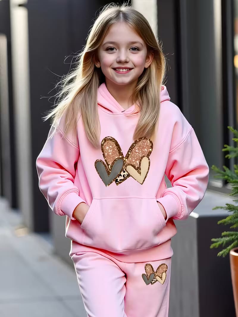 love heart print girls long sleeve hoodie