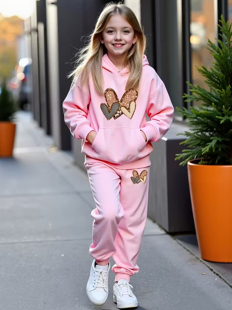 love heart print girls long sleeve hoodie