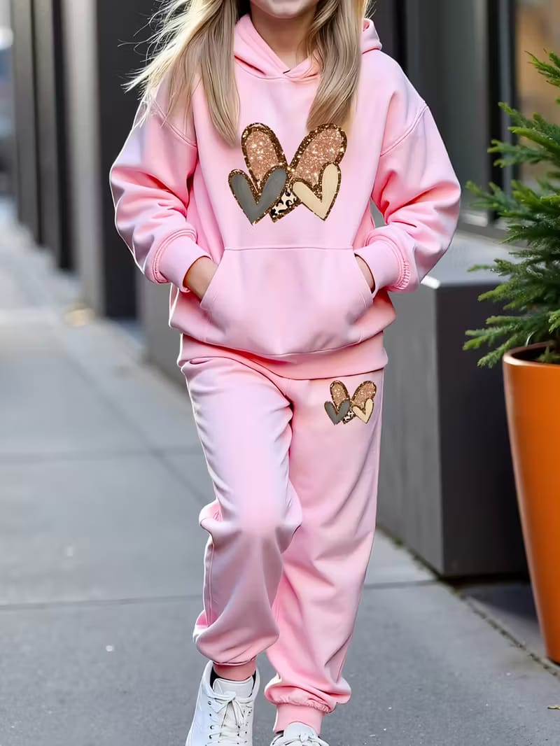 love heart print girls long sleeve hoodie