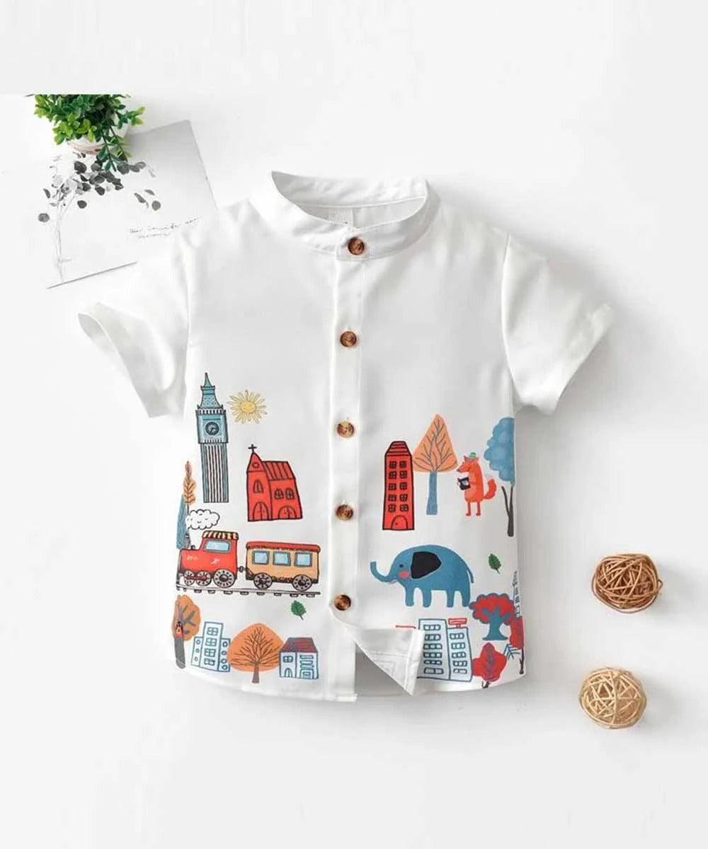 Stylish Multicolors Sky Naryeli  Colourful Graphic Designer Button Front Shirt For Boys ( Pack of 6)