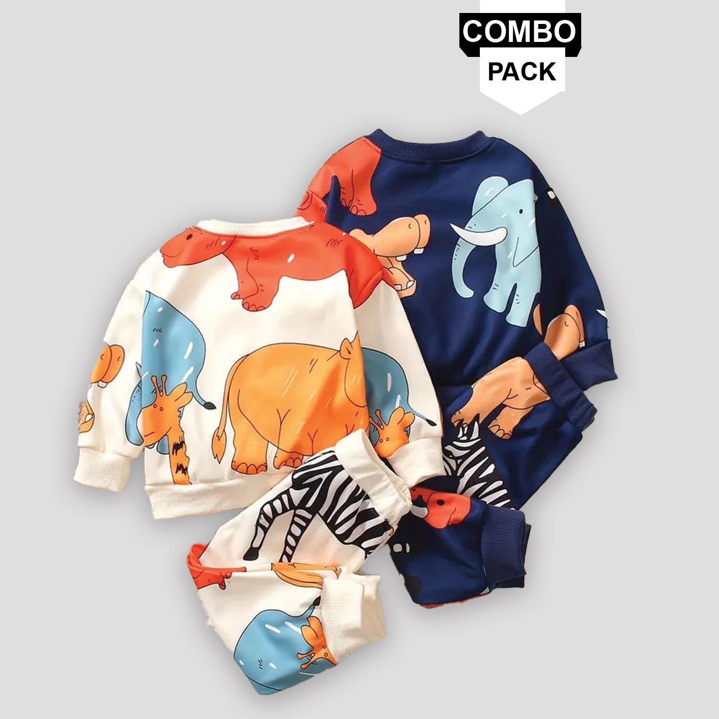 Bwools Stylish blue animal and white animal Set Black Graphic & Color block animal