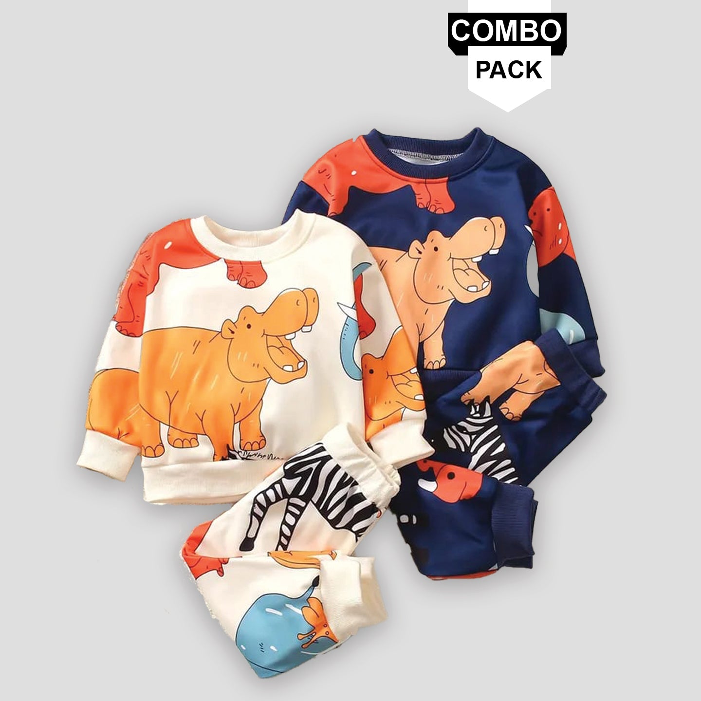 Bwools Stylish blue animal and white animal Set Black Graphic & Color block animal