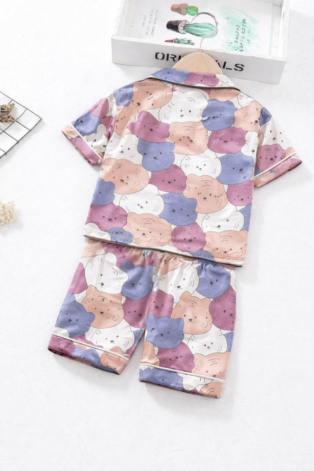 Kids Multicolor Cartoon Satin Night Suit Set – Soft Full Sleeve Pajama Set