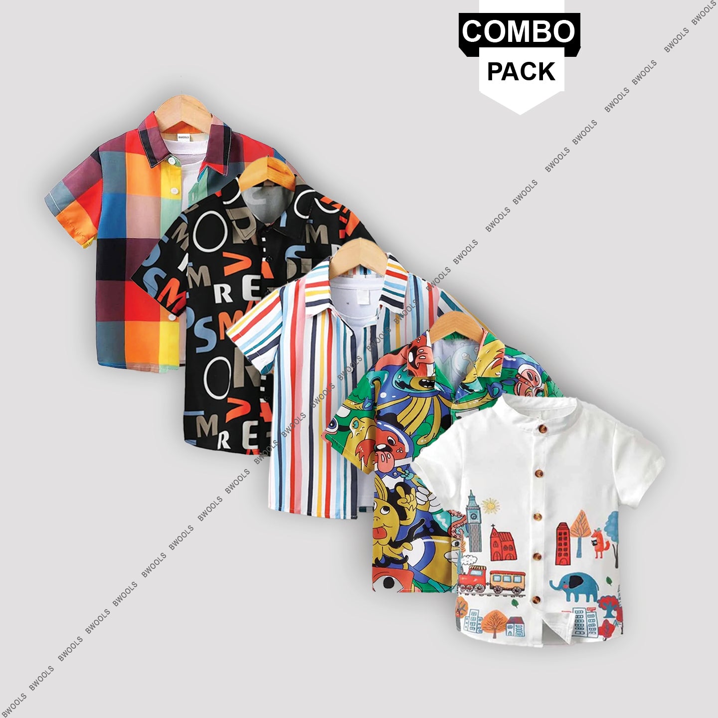 Stylish Multicolors Designer Button Front (Combo pack For 5) Shirt For Boy.