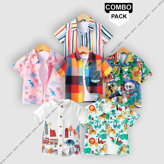 Bwools Stylish New Colourful Ghost Graphic Designer Button Front of ((Combo pack For 6)) Shirt For Boy