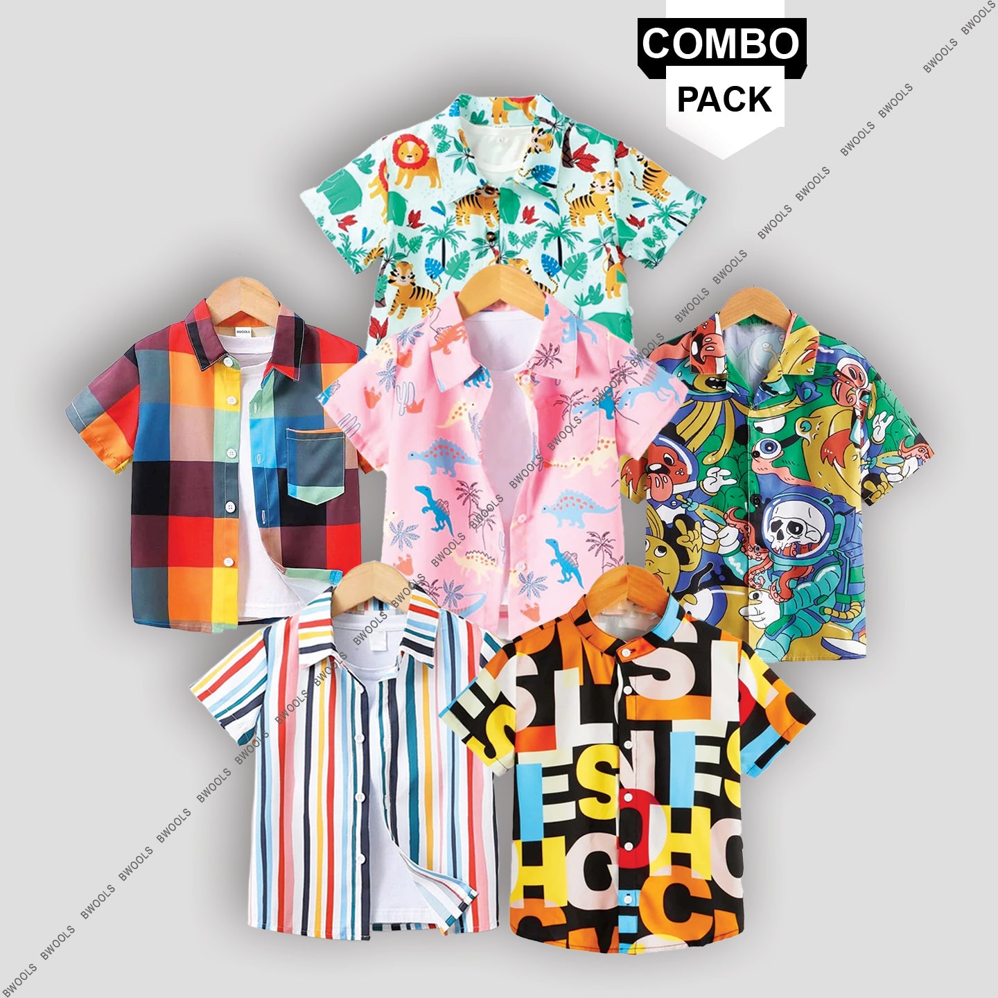 Stylish New Colourful Abcd Graphic Designer Button Front of ((Combo pack For 6)) Shirt For Boy.. (For 6 Month to 10 Year)