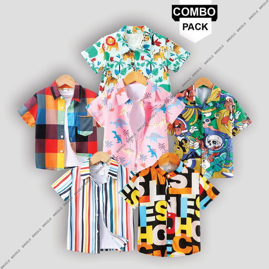 Stylish New Colourful Abcd Graphic Designer Button Front of ((Combo pack For 6)) Shirt For Boy.. (For 6 Month to 10 Year)