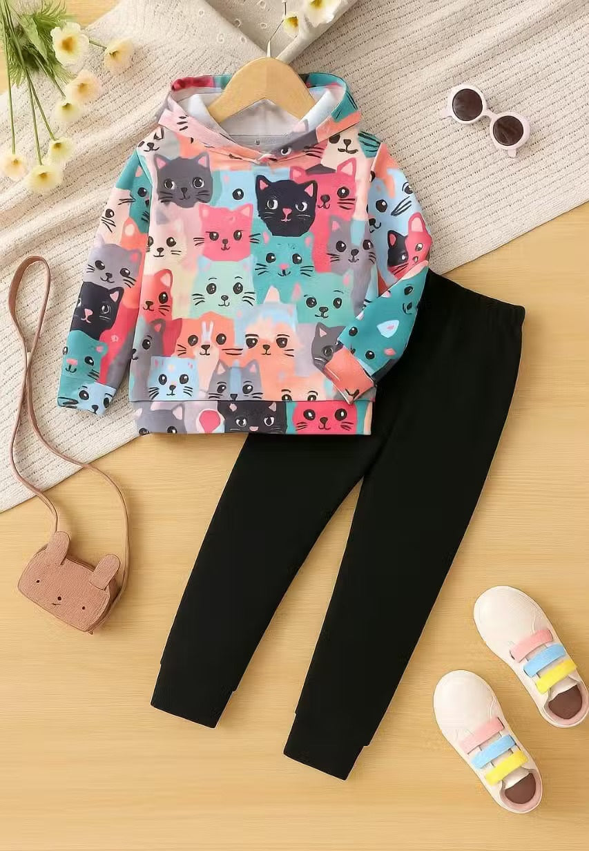 Coloring Cat  Printed Sweatshirt & Jogger Set!
