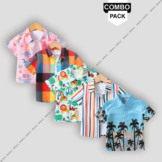 New sky multi-Line box  l Graphic Designer Button Front of ((Combo pack For 5)) Shirt For Boy