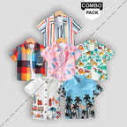 Stylish Multicolors Sky Naryeli  Colourful Graphic Designer Button Front Shirt For Boys ( Pack of 6)